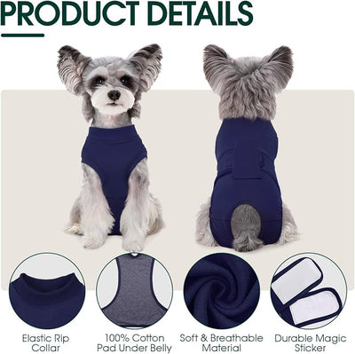 Kuoser Dog Surgery Suit Female Spay, Dog Recovery Suit Male Neuter, Pet Clothes Onesie for Surgery Anti Licking Abdominal Wounds Puppy Surgical Recovery Bodysuit Shirt, Substitute E-Collar & Cone