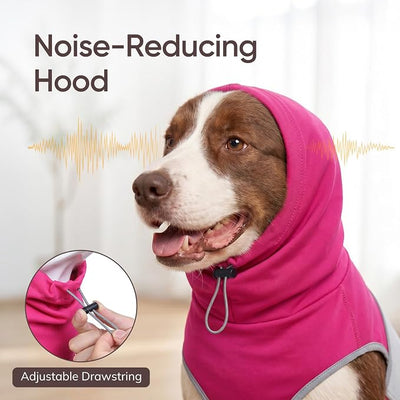 Dog Thunder Vest, Anxiety Relief Shirt with Noise-Reducing Hood, Calming Wrap, Gentle Compression Jacket for Thunder Storm, Fireworks Separation Stress, Fireworks,2XL, Pink
