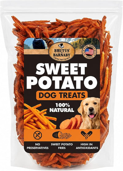 BRUTUS & BARNABY Sweet Potato Dog Treats- No Additive Dehydrated Sweet Potato Fries, Grain Free, Gluten Free and No Preservatives Added (14 oz)