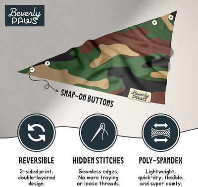 Snap-On Dog Bandana for Small Medium Large Pets, Dogs Cats Adjustable Handkerchief Scarf for Girl & Boy, Funny Cute Puppy Apparel & Accessories (Green Camo, X-Large)