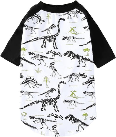Dog Dinosaur T Shirts Black Long Sleeve White Shirt Pajamas Pets Soft Cotton Apparel Clothes for Extra Large Dogs, 2XL