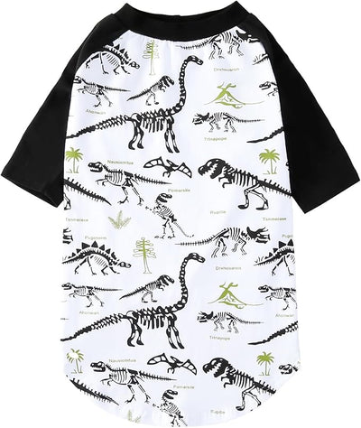 Dog Dinosaur T Shirts Black Long Sleeve White Shirt Pajamas Pets Soft Cotton Apparel Clothes for Extra Large Dogs, XL