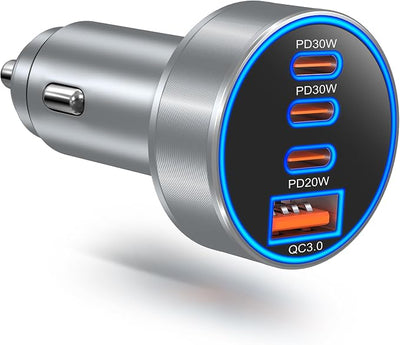 USB C Car Charger, Bangfun 98W Super Fast Charging Cigarette Lighter Adapter Multiport 12V-24V USB Phone Car Charger Plug for iPhone 17 17e 16 15 14 13 12 Pro Max Pad Galaxy Pixel Android(Gray)