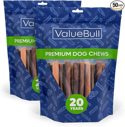 ValueBull Collagen Sticks for Dogs, 6 Inch Medium Chews, Natural Long-Lasting Dog Treats, 50 Count - Supports Joints, Skin & Coat with Chondroitin & Glucosamine