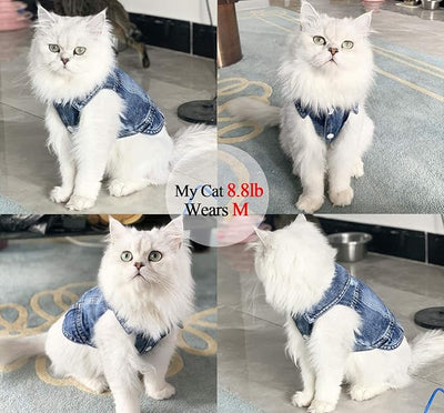 Jean Jacket Puppy Blue Denim Lapel Vest Coat Costume, Dog Boy Girl T-Shirt Clothes, Cool Funny Apparel Outfits, Machine Washable Dog Cat Outfits (S) Medium