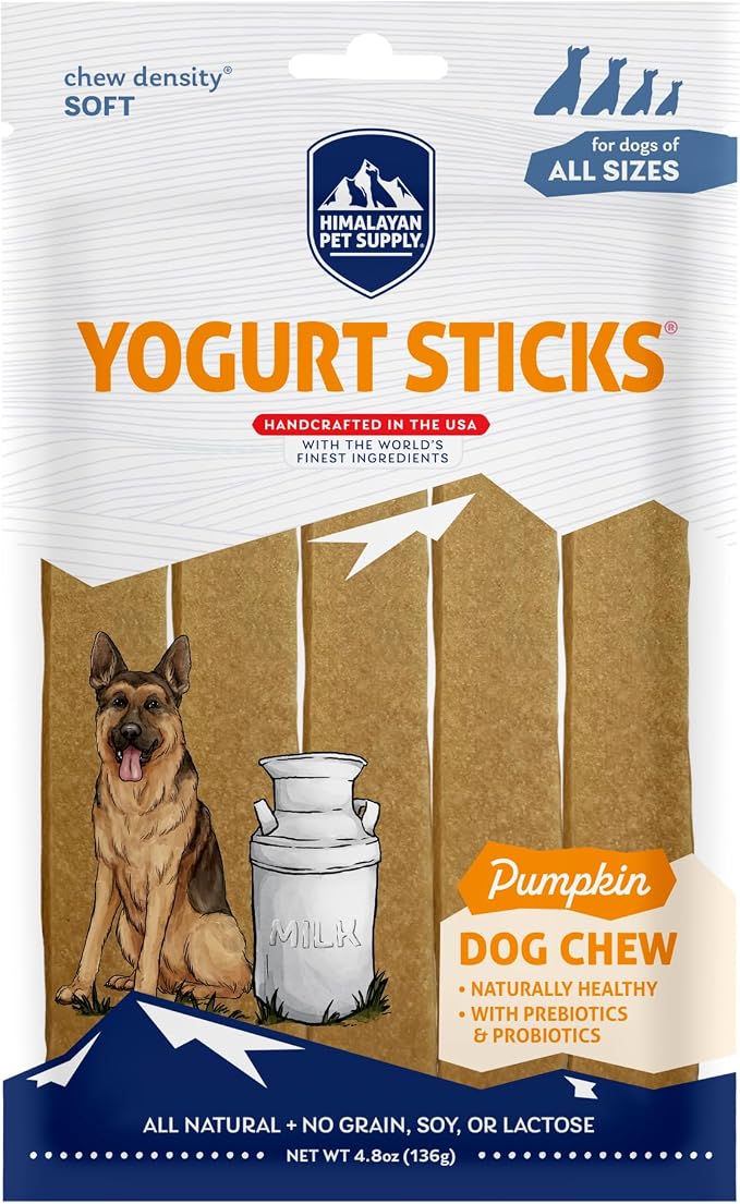 Himalayan Dog Chew Pumpkin Yogurt Sticks for Dogs | Protein-Rich Treats with Prebiotics & Probiotics | Lactose-Free, Grain-Free, Gluten-Free | Made in USA | Healthy Chews for All Breeds | 5 Count