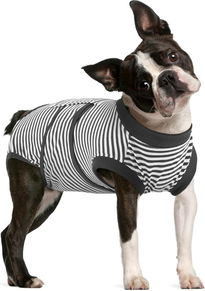 FUAMEY Dog Recovery Suit Male,Dogs Surgery Neuter Suits Puppy Spay Shirts for Female Onesie for Dogs After Surgery Surgical Recovery Suit Pet Bodysuit Alternative to Cone Gray Stripes L