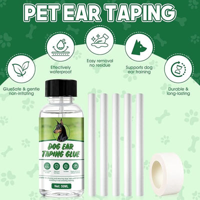 Pet Ear Taping Glue, Doberman Ear Posting Kit, Dog Ear Posting Kit with Ear-Up Cotton Swabs, Long-Lasting and Non-Detachable Adhesive, Suitable for Daily Care of All Dog Breeds