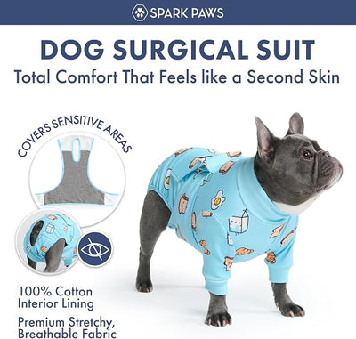 Spark Paws Dog Surgery Recovery Suit – Dog Recovery Suit After Surgery, Anti-Lick Dog Onesie, Abdominal Wound Protector, Soft Cone Alternative for Spay Neuter Male Female Pet Recovery - Breakfast, XL