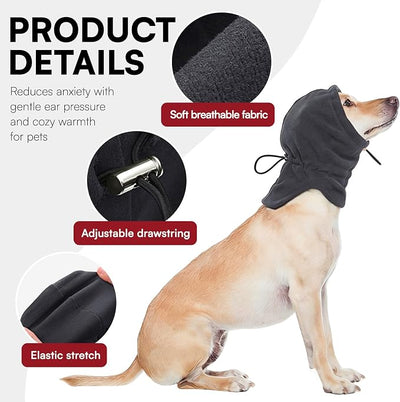 Dog Calming Hoodie Pet Ear Warmer Covers for Noise, No Flap Ear Wrap for Dogs, Quiet Ears Dog Hoodie Anxiety Relief Dogs Hat Calming Hood Head Cover, Darkgrey M