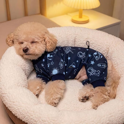 XPUDAC 4 Pack Dog Pajamas, Soft Puppy Clothes with Drawstring Adjustable Stretchy Dogs Onesie for Small Medium Doggie Shed Defender Dog Suit Pet Outfit Boy, S