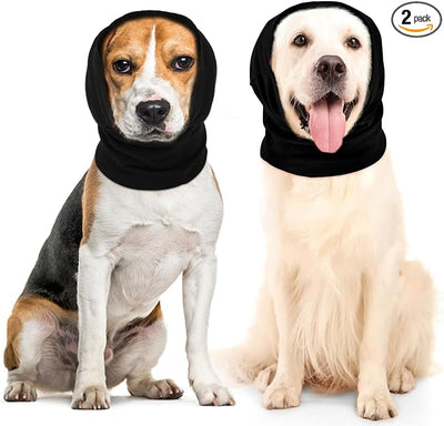 Frienda 2 Pcs Dog Ear Muffs Dog Calming Ear Cover Anxiety Relief Cover Face Neck Warmer Quiet Head Sleeves for Noise Bathing Grooming Drying(Large,Black)
