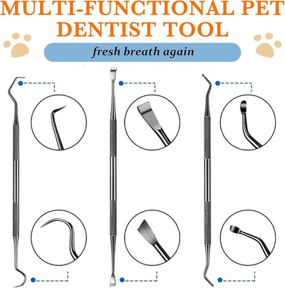 Hotop 3 Pieces Dog Dental Tooth Scaler and Scraper Stainless Double Headed Tarter Removing Tool Scraper Pet Teeth Cleaning Tools for Dog and Cat
