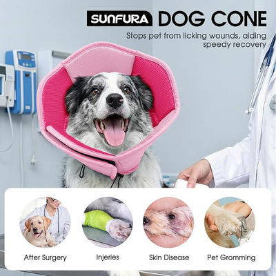 Dog Cone - Soft Cone for Dogs to Stop Licking, Pet E-Collar Alternative After Surgery, Adjustable Pet Recovery Collar for Wound Healing, Pink Medium