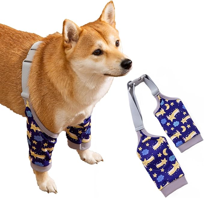 MANON ROSA Dog Elbow Pads – Knee Wrap Front Leg Sleeves for Large Dogs, Wound Protection & Anti-Licking Brace for Injured Legs or Joints (Sleeve Length 13.3in，Suit. Wt 80-95lbs, 2XL, Blue)