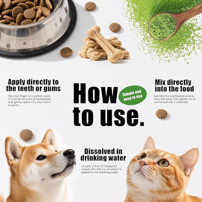 Dog Dental Powder - Dog Teeth Cleaning Powder for Removing Dental Plaque - Plaque & Bad Breath Off Powder with Probiotics & Brown Algae - Dental Care for Dogs & Cats - 90g