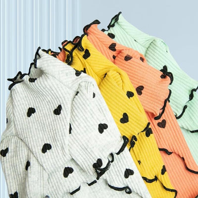 Pet Clothes for Small Dogs Cat Summer Fall Heart Print Shirt Stretchable Ruffle Long Sleeve Outfits for Chihuahua Schnauzer Shih Tzu Yorkie (Green, Large)