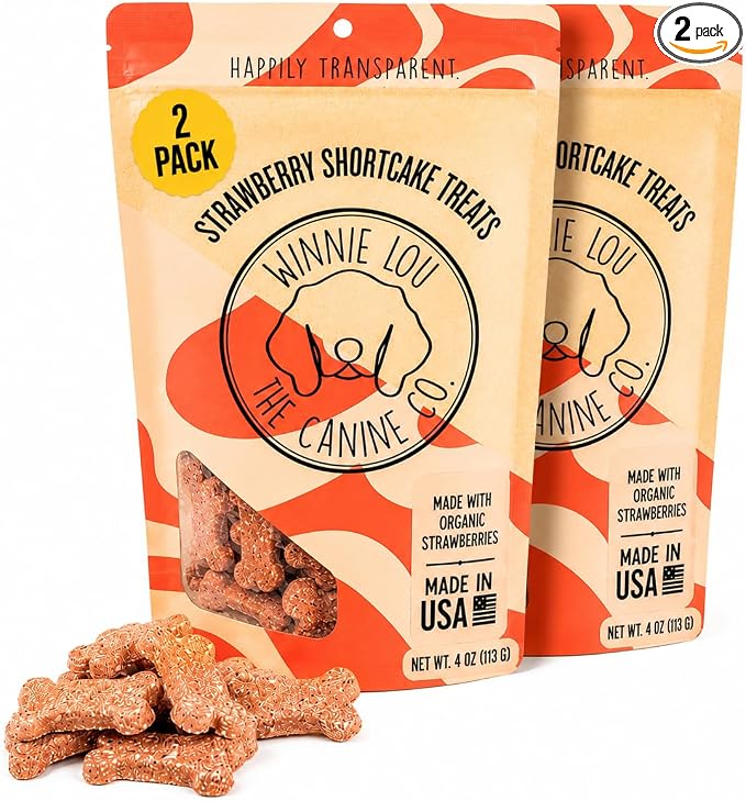 Winnie Lou Organic Dog Treats – Natural Dog Biscuits, USA Made, Organic Ingredients, Clean, Sensative Stomach, All Breed Sizes, High Protein, Hypoallergenic, Strawberry Shortcake Treats (Pack of 2)