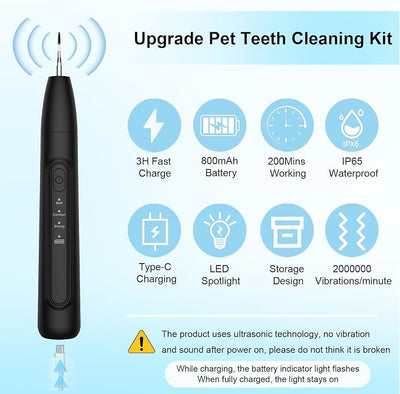 Ultrasonic Dog Plaque Remover Tool, 3 Modes Plaque and Tartar Remover for Dogs, Low Noise Sonic Dog Tartar Remover Dogs Plaque Remover with Toothbrush 2 Cleaning Head for Pet Dental Care, Black