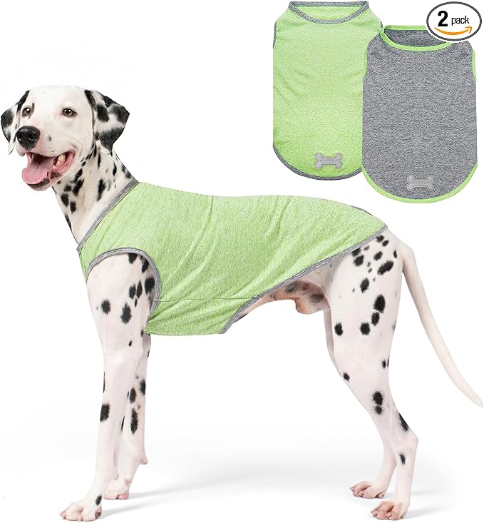 KYEESE 2Pack Dog Shirt, Lightweight Sun Protection Sleeveless Dog T Shirts for Medium Large Dogs, Breathable Pet Reflective Tank Top Summer Dogs Clothes for Outdoor Walking, Green+Grey, 2XL