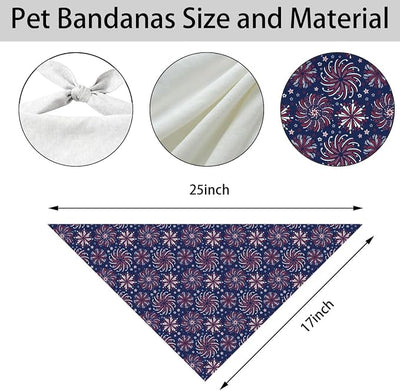 4th of July Dog Bandana, Patriotic Fireworks Burst Pet Triangle Scarf for Independence Day Party Outfit, Navy Star Neckerchief for Small Medium Dogs, Independence Day Puppy Gift