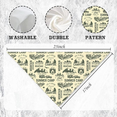 Camping Dog Bandana, Adventure Outdoor Woodland Camp Green Dog Scarf, Summer Camp Pet Accessories Bandana, Adjustable Triangle Pet Scarf for Small Medium Dogs