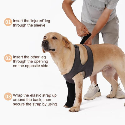 Dog Recovery Sleeve, Dog Recovery Suit, Abrasion Resistant Sleeve Front Leg, Washable 2.5mm Thick and Breathable, Pet Wounds Prevent Licking, Bite (Large, Grey-Black