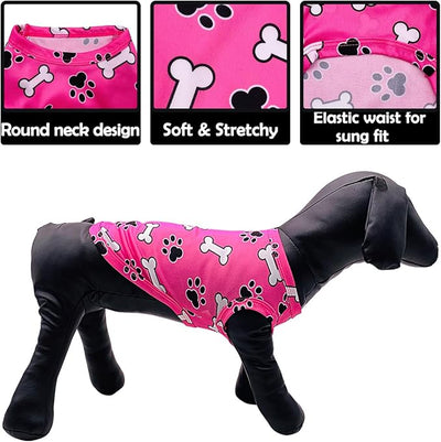 PET SHOW 4 Pack Paw Bone Printed Dog Clothes Shirts Soft Dog Vest Lightweight Sleeveless Cats Doggies T-Shirts Puppies Tank Top Tee Cat Clothes for Small Medium Dogs White Black Pink Blue M