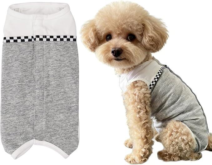 Dog Surgical Suit - Recovery Onesie for Dogs After Surgery, Spayed Female/Male Puppy, Breathable Anti-Lick Clothes, Alternative to Cone(Grey and White-XXS)