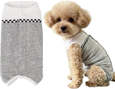 Dog Surgical Suit - Recovery Onesie for Dogs After Surgery, Spayed Female/Male Puppy, Breathable Anti-Lick Clothes, Alternative to Cone(Grey and White-XXS)