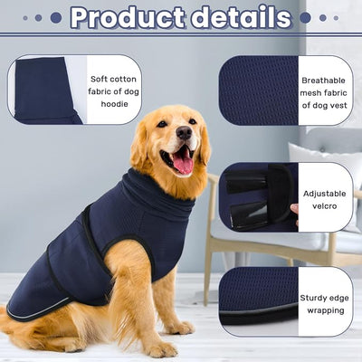 Dog Anxiety Vest with Hoodie,Breathable Dog Thunder Jacket for Thunderstorms,Fireworks,Vet Visits,Separation,Adjustable Calming Vest for Small Medium Large Dogs,Navy,S