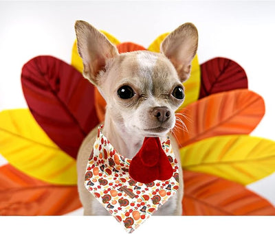 Lionheart glory Turkey Dog Bandanas Fall 1 Pack Washable Soft Dog Scarf, Square Adjustable Girl or Boy Dog Bandanas for Medium Large Dogs Holiday