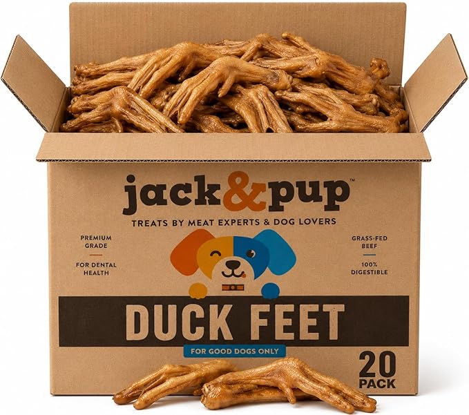 Jack&Pup Duck Feet for Dogs – All Natural Dog Chews, Single Ingredient Dehydrated Duck Feet Dog Treats – Great for Small & Medium Dogs (20 Count) Great Alternative to Chicken Feet