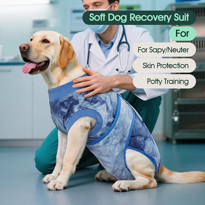Kuoser Dog Surgery Recovery Suit, Anti Licking Surgical Suit for Dogs Male Neuter, Soft Dog Surgery Suit Female Spay Subsititute E-Collar Cone, Doggie Body Suits After Surgery Blue Tie Dye L