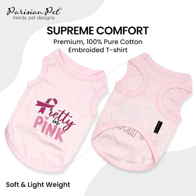 Parisian Pet Dog Shirt – 100% Cotton Shirts for Medium Dogs – Trendy Pretty in Pink Sleeveless Puppy Clothes – Soft Breathable Girl Dog Clothes - Stretchy Pet Apparel - Summer Tshirts for Dogs