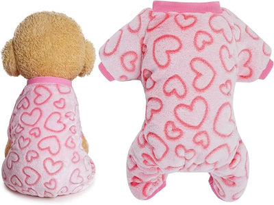 Dxhycc Fleece Dog Pajamas - Cute Heart Puppy Jumpsuit, Warm Soft Pet Holiday Clothes for Small Medium Cats and Dogs (Pink, L)