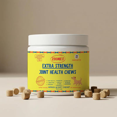 Zoomies Hip & Joint Supplement for Dogs - Soft Chews with Eggshell Membrane, Boswellia, MSM - Joint Support for Senior Dogs - Made in USA - 60 Chews