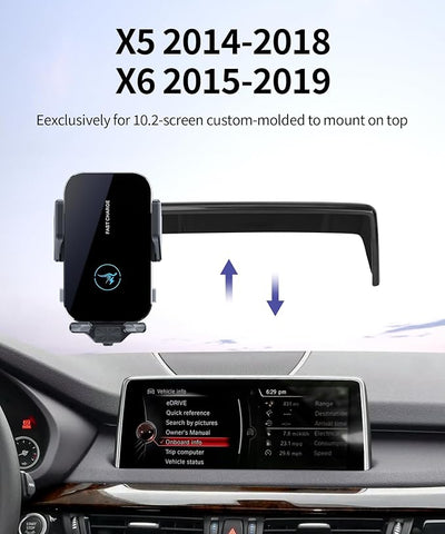 Wireless Charger Car Phone Holder for BMW X5/X6 2015-2018, 10.2-inch Screen | X5 2014,X6 2019,Auto Clamp Cell Phone Mount Accessories 15W Qi Fast Charging Stand Clip Compatible with iPhone Android