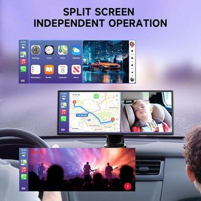 Car Play Screen for Apple CarPlay & Android Auto with Night Vision Baby Monitor Camera, 10.25" IPS HD Screen with OTA Update, Mirror Link, Bluetooth 5.2, Voice Control, Music Play, GPS Navigation, FM