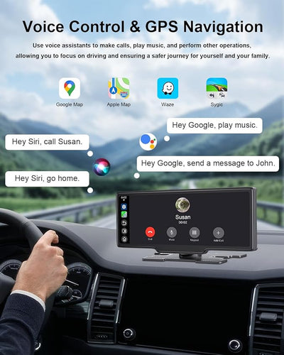 HK5 Carplay Screen for Car, 10.26’’ HD Wireless Apple Carplay & Android Auto Touchscreen with Backup Camera, Car Play Screen iOS 26 Compatible, GPS Navigation/Mirror Link/Siri/FM (No Front Camera)