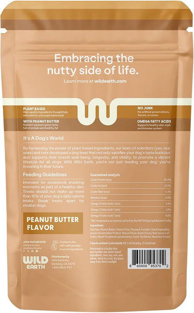 Wild Earth Superfood Dog Treats, Plant Based Dog Treats with Omega Acids, Prebiotics & Koji Protein, No Fillers, Veterinarian-Developed, Peanut Butter Flavor (3-Pack)