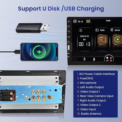Single Din CarPlay & Android Auto Car Radio, 9-Inch Touch Screen Car Stereo with Bluetooth, Mirror Link, FM/AM Audio, GPS, USB,EQ,Backup Camera Input & SWC+MIC, Car Multimedia Player