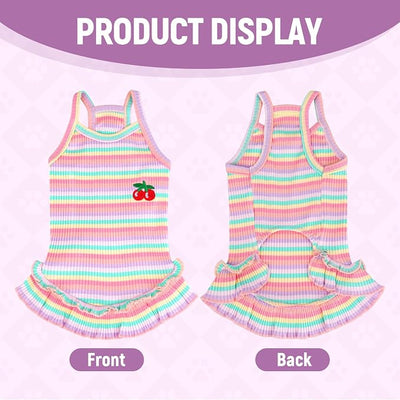 Jmkcoz Cute Striped Dog T Shirts Cherry Puppy Dress Soft Cotton Pet Sleeveless Vest Clothes Spring Summer Pet Outfits for Small Dogs Cats Girl (Pink, Small)
