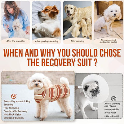 Lukovee Recovery Suit for Dogs, Onesie Surgery Recovery Suit for Female Male Dogs, Abdominal Wounds Cone E-Collar Alternative Prevent Licking Spay Recovery Suit (Brown Stripes,XXL)