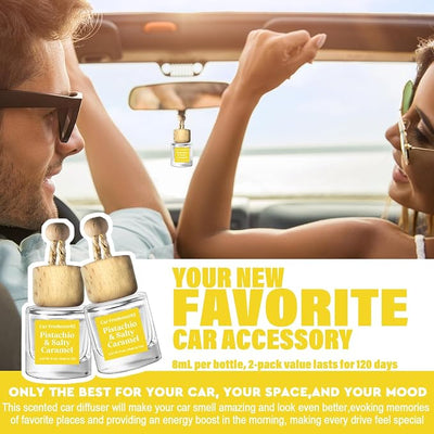 HoogaLife Car Air Freshener Diffuser 2 Pack Hanging Pistachio Salty Caramel Car Air Freshener for Women 45+ days Long Lasting Fragrance Made in USA (P62)