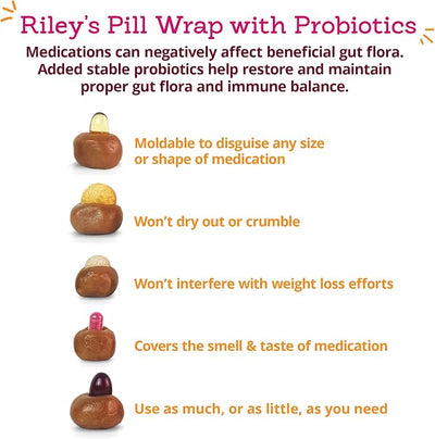 Riley's Pill Wrap for Dogs with Probiotics - Delicious Peanut Butter Flavored Pill Paste for Dogs - Wrap Pills, Capsules, Tablets in a Pocket or Pouch to Mask The Taste & Make Pill Time Easy - 4.2 oz