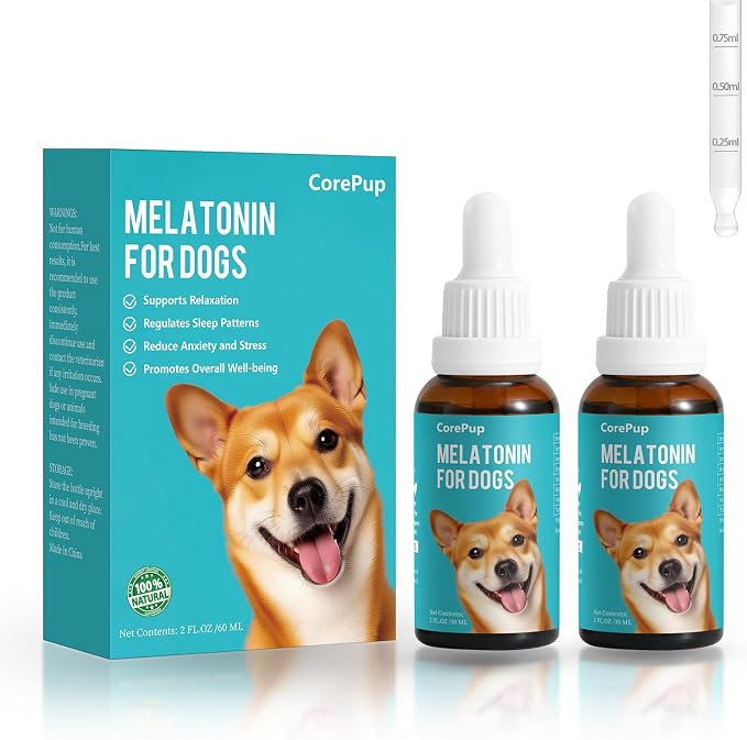 Melatonin for Dogs,Dog Sleep Aid–Anxiety Relief for Dogs, Stress, Calming, Relaxation & Sleep Support,Liquid Dog Melatonin 2Pack 2oz (60ml)
