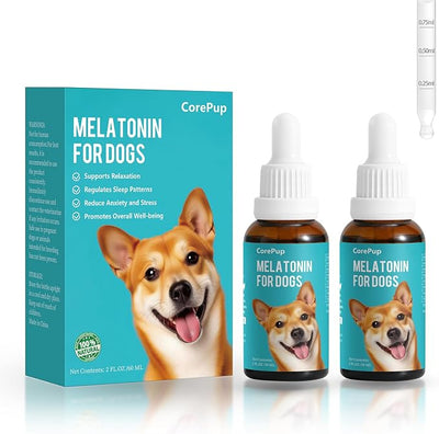 Melatonin for Dogs,Dog Sleep Aid–Anxiety Relief for Dogs, Stress, Calming, Relaxation & Sleep Support,Liquid Dog Melatonin 2Pack 2oz (60ml)