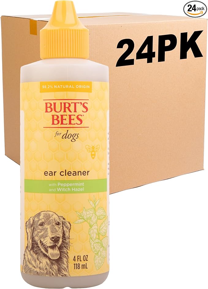 Burt's Bees for Pets Natural Ear Cleaner for Dogs with Peppermint and Witch Hazel, 99.7% Natural Origin Formula, Dog Ear Cleaning Solution for Dogs and Puppies, 4 Fl Oz - 24 Pack
