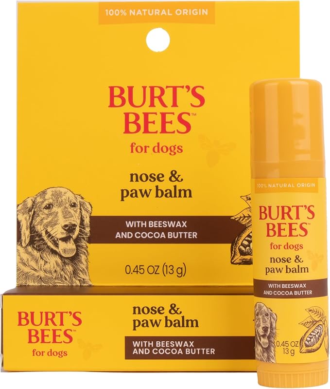 Burt's Bees for Pets Nose and Paw Balm with Beeswax and Cocoa Butter 100 Percent Natural Origin Dog Paw Pad Balm for Dry Cracked Paws and Noses pH Balanced Paraben Sulfate Free 0.45 OZ Made in USA